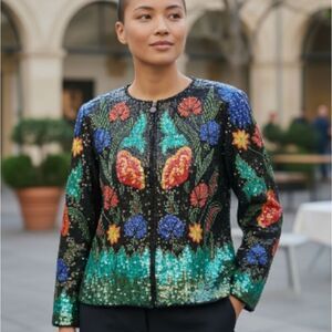 Vintage Flower Garden Sequin Jacket | Tag Size Medium